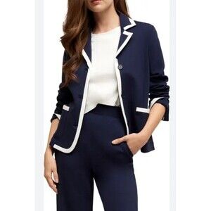 Isaac Mizrahi New York  Tipped Rowing Blazer sz L blue Navy   NEW